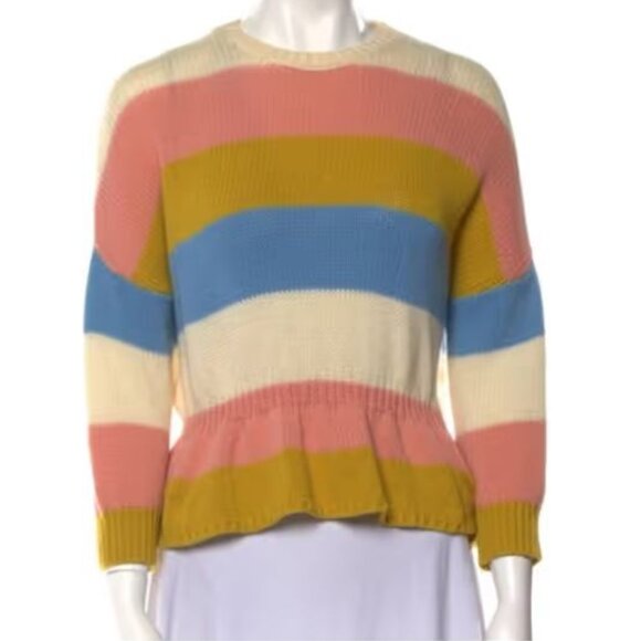 Valentino RED VALENTINO Virgin Wool Cropped Striped Sweater - Picture 1 of 8